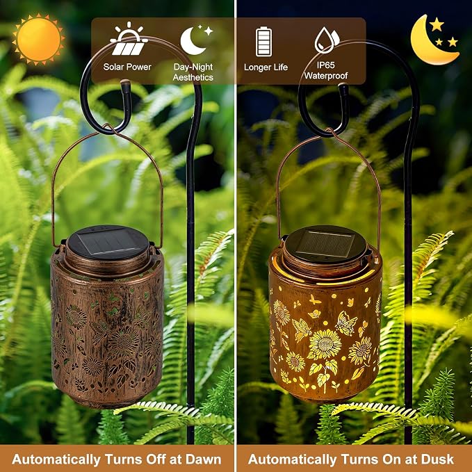 Sunflower Solar Lanterns, Birthday Gifts for Women Mom Grandma, Outdoor Waterproof Hanging Garden Decor for Patio, Yard