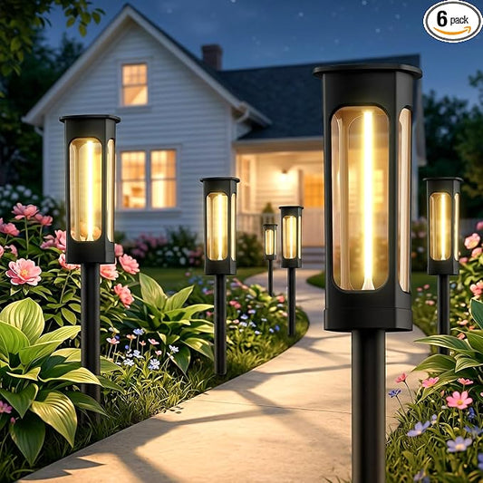 2026 Solar Lights Outdoor，6Pack Solar Pathway Lights Auto On/Off Waterproof Garden Landscape Lighting for Path, Yard, Walkway, Driveway Decor (Warm White)