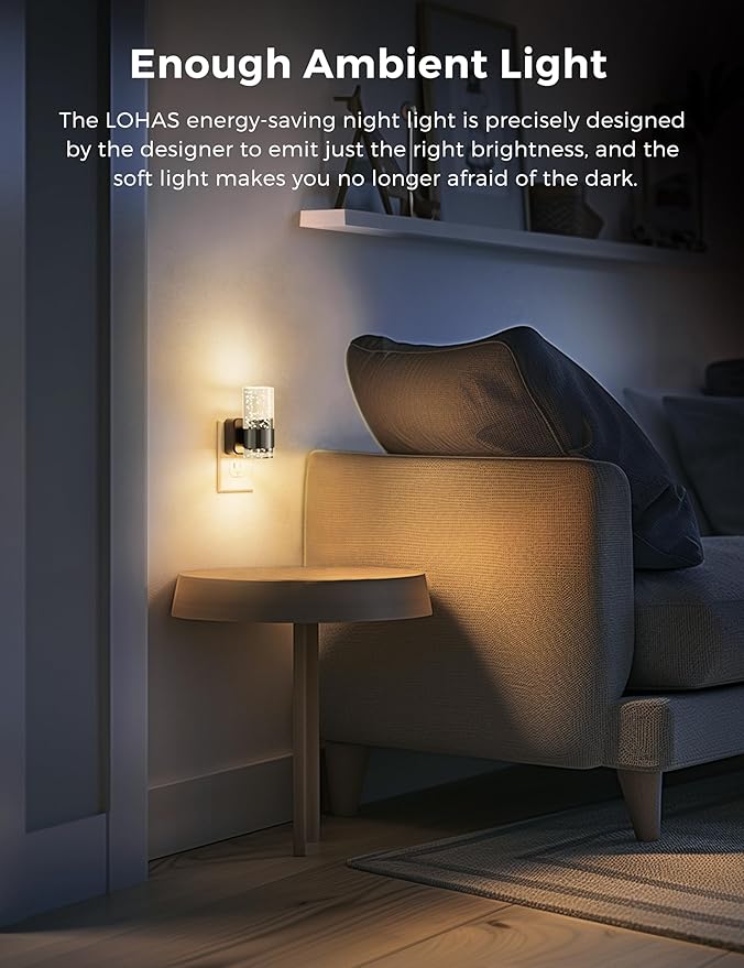 Night Lights Plug into Wall, Dimmable Night Light with Dusk to Dawn Sensor, Acrylic Night Light with Warm Light 3000K, Wall Sconce-Style Design Nightlight for Hallway, Bathroom, 1-Pack