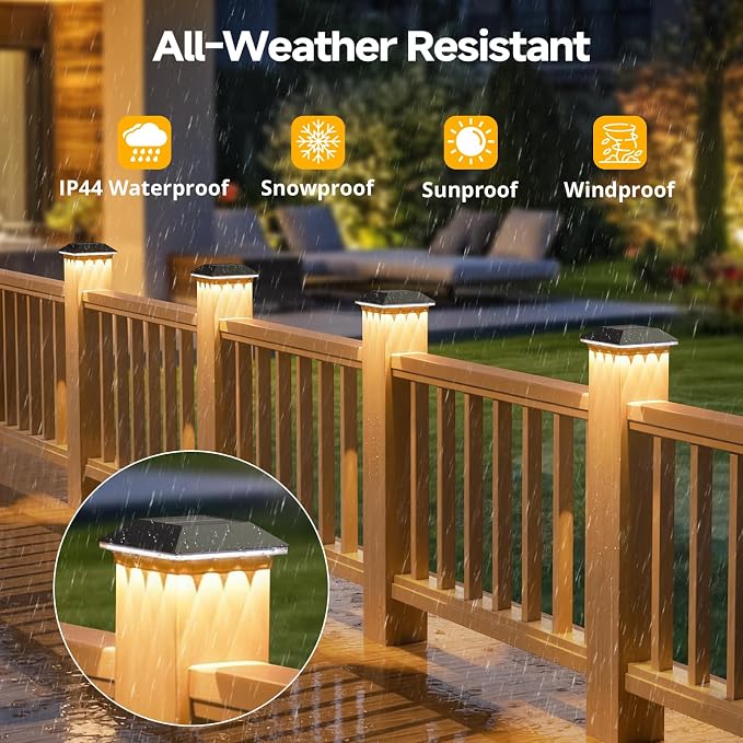 Mlambert 16 Pack Solar Post Cap Lights Outdoor - 3 Lighting Modes Waterproof LED Solar Post Lights Fit 3.5×3.5 Wood/4×4 Vinyl Fence Deck Posts, Black