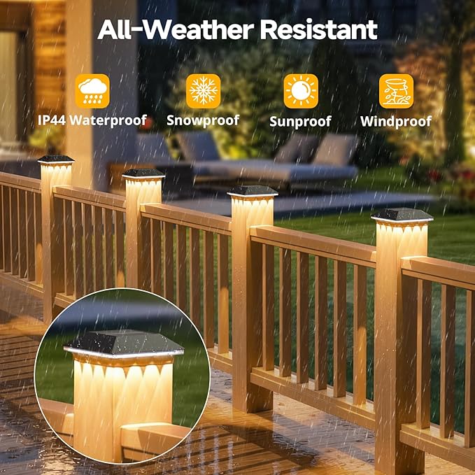 Mlambert 12 Pack Solar Post Cap Lights Outdoor - 3 Lighting Modes Waterproof LED Solar Post Lights Fit 3.5×3.5 Wood/4×4 Vinyl Fence Deck Posts, Black