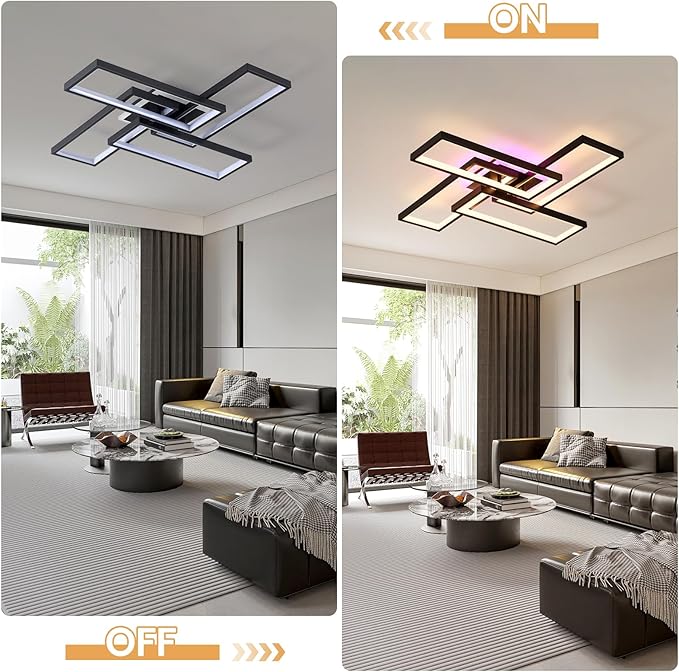 Modern Minimalist LED Flush Mount Ceiling Light Fixture - 50W Dimmable 3000-6000K Black with Remote & APP Control for Bedroom, Living Room, Kitchen, Balcony