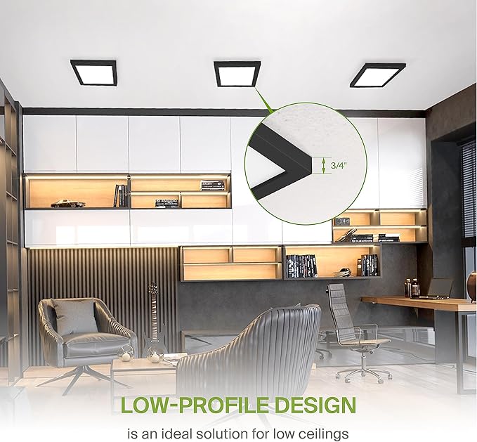 ASD LED 7" Square Flush Mount Light | 15W 1100LM 3000-5000K 120V | 3CCT, Dimmable, Ultra Slim, ETL Listed | Thin Surface Lamp, Bedroom Ceiling Lighting | Black, 6 Pack