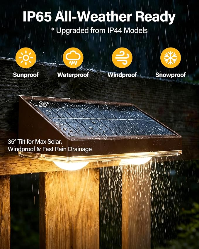 Solar Fence Lights Outdoor, Ultra-Bright 85LM Fence Lights Solar Powered, 9 RGB Color Modes, IP65 Waterproof, 12H Dusk to Dawn Glow for Pool/Deck/Patio/Wall/Backyard, 2 Pack, Matte Brown