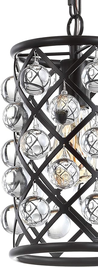 JONATHAN Y 8" Oil Rubbed Bronze 1-Light Iron and Crystal Drum Pendant Light, Modern Glam Ceiling Fixture for Kitchen Island, Adjustable Height, ETL Listed, LED Bulb Included JYL9506A