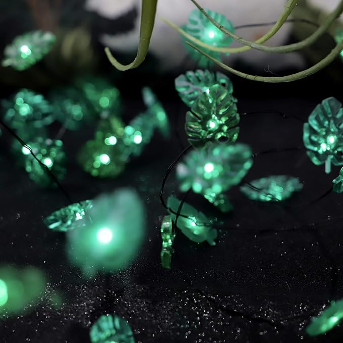 MIYA LIFE Summer Tropical Leaf Lights for Bedroom Battery - Operated Fairy Lights with Remote - Tropical Monstera Green Decor Acrylic Monstera Leaf Decor for Summer Party Home