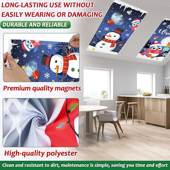 6 Pcs Fluorescent Light Covers with 60 Magnets Decorative for Classroom Ceiling Lights 4 x 2 Feet Magnetic Light Cover Filter Easy Install for Office Hospital Home Ceiling Supplies (Winter Snowman)