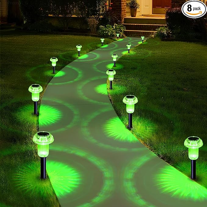 Priddop Solar Halloween Lights Outdoor Waterproof 8 Pack Green LED Mushroom | Yard Pathway Garden Decorative Patio Landscape Path Walkway Spike Pattern Acrylic Cap ABS Stake Outside Halloween Decor