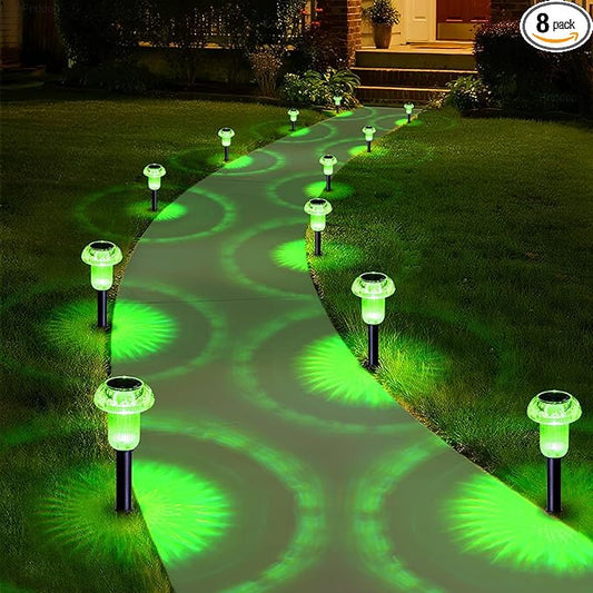 Priddop Solar Halloween Lights Outdoor Waterproof 8 Pack Green LED Mushroom | Yard Pathway Garden Decorative Patio Landscape Path Walkway Spike Pattern Acrylic Cap ABS Stake Outside Halloween Decor