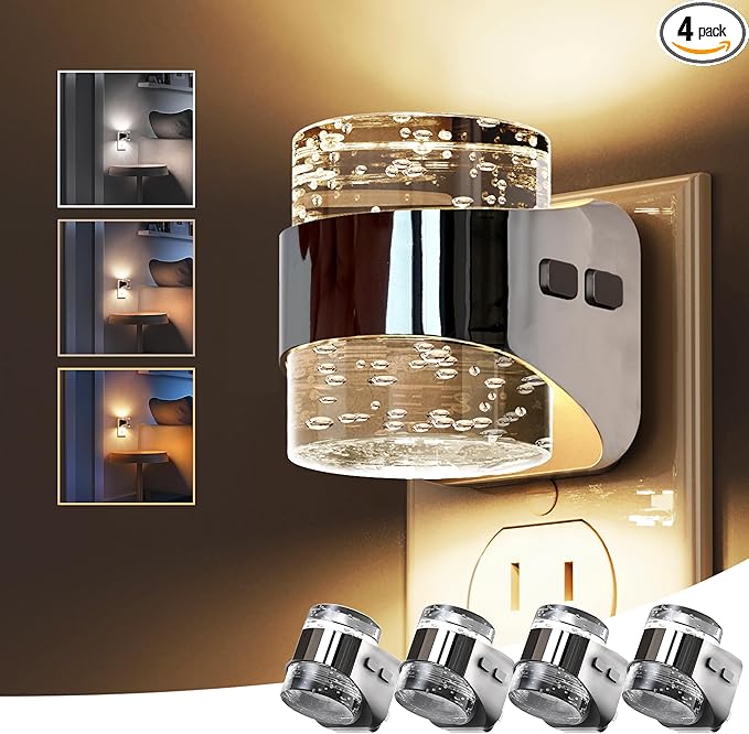 L LOHAS LED 4 Pack 3CCT Night Lights Plug into Wall, 3000K/4000k/5000K Adjustable Color Temperature Night Light,Bubble Nightlight with Dusk to Dawn Sensor for Rooms Bathroom Hallway