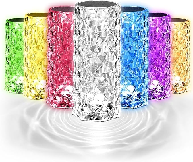2 Pack Crystal Table Lamp, Remote and Touch Control Rose Wave Lamp, RGB Color Changing Night Light, Dimmable, USB Rechargeable Decoration Ambient Lighting for Dinner/Bars/Game Room/Living Room/Bedroom