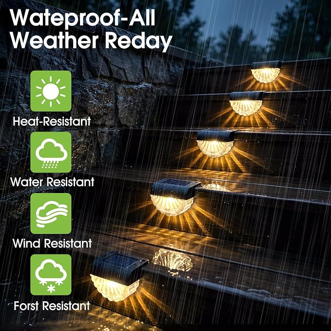 Greluna Solar Step Lights Outdoor, 16 Pack Waterproof Deck Lights, Auto Dusk to Dawn Fence Lights with Warm White Glow, Easy Install for Fence, Patio, Stairs, Pathway, Garden Lighting