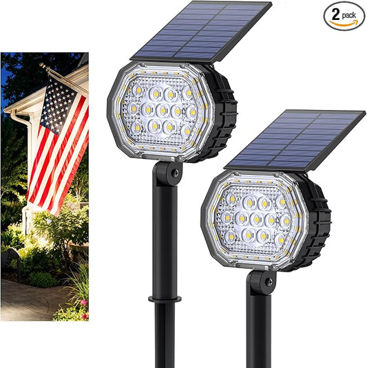 Solar Spot Lights Outdoor Waterproof IP65, 3 Modes Solar Lights Outdoor 35 LED Landscape Lighting, Spot Uplights for Flag Tree Garden Yard House Backyard, 2 Pack Neutral White(4000K)