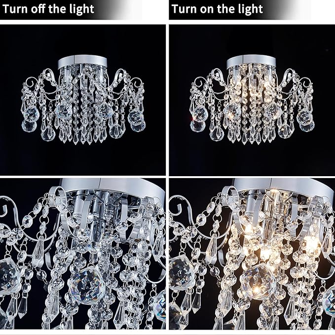 Rain Drop Crystal Small Crystal Chandelier Ceiling Light 3-Light Fixture Modern Chrome Iron Material Suitable for Bedrooms, Hallways, Walk-in Closets, Entryways, Stairwells (Chrome)