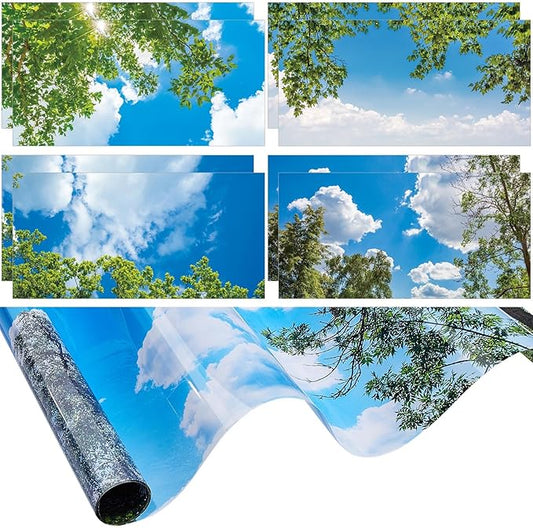 Amylove 8 Pcs 4 x 2 Feet Backlit Film Material Fluorescent Light Covers Classroom Filters Ceiling Light Covers Panels Florescent Diffuser(Blue Sky, Leaves)