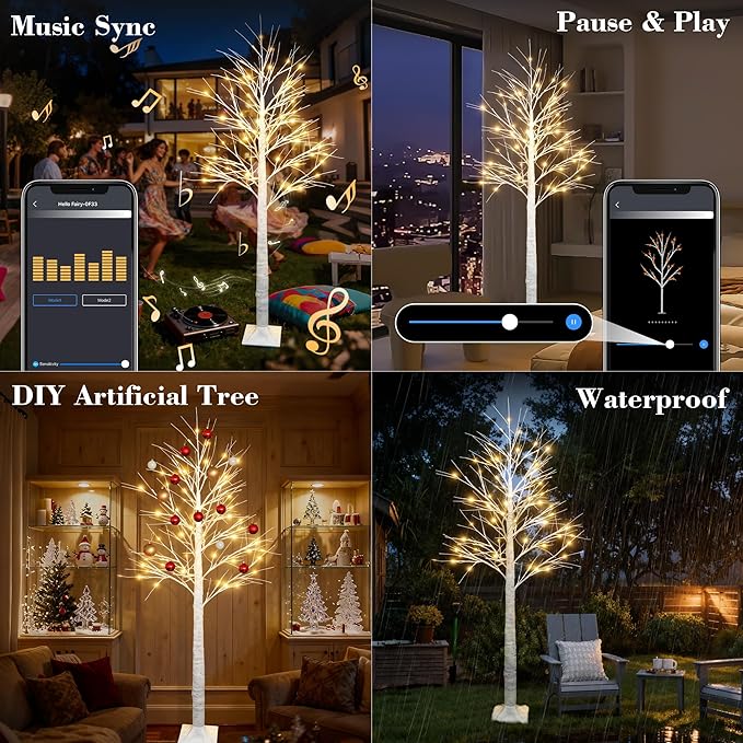 2Pack Smart 6FT Lighted Birch Tree with WW LED Lights for Home Decor, APP & Button Control, Music-Sync, Smart Timer, Multi-Tree Group Control, Indoor & Outdoor Decoration for Room Yard Patio Wedding