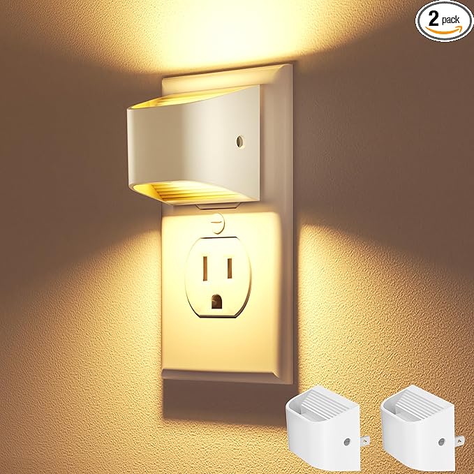 VOLISUN Night Lights Plug into Wall, 2 Pack Up and Down LED Night Light with Dusk to Dawn Light Sensor, 3000K Warm White Nightlight for Hallway, Bedroom, Bathroom, Kitchen White