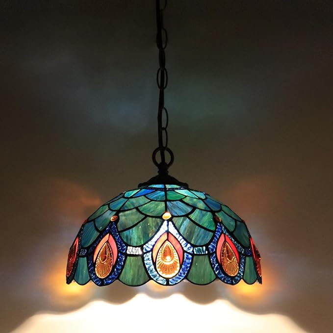 Tiffany Pendant Light Plug in Stained Glass Hanging lamp 12X12X181 Inch Hanging Lamp Living Room Bedroom Kitchen Dining Room Office(Brown Crystal)