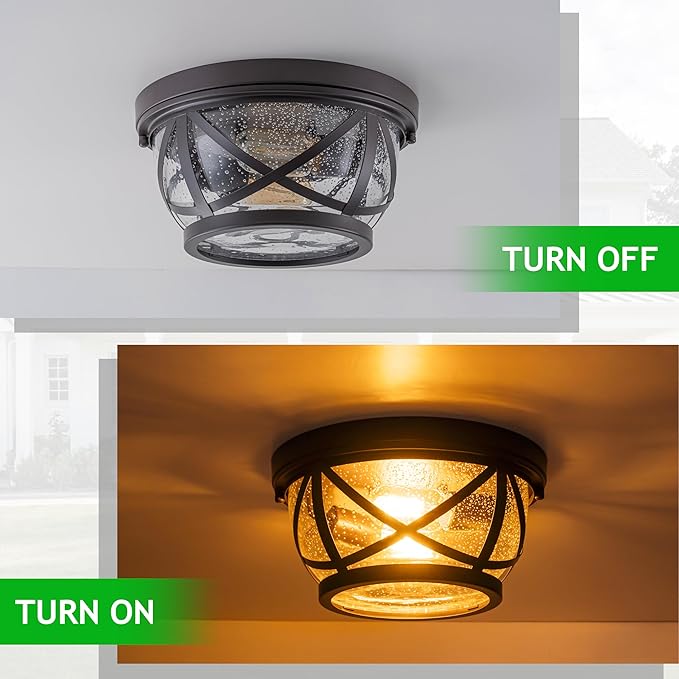 Bronze Flush Mount Ceiling Light Fixtures, 2-Light Ceiling Mount for Industrial with Seeded Glass Lampshade, Modern Flush Mount Light Fixture Farmhouse for Hallway, Kitchen, Entryway and Foyer