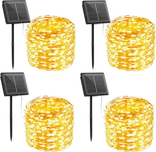 Solar String Lights Outdoor Waterproof, 4 Packs Total 132 Ft 400 LED Solar Fairy Lights with 8 Modes, Twinkle Solar Powered Outdoor Lights for Patio Yard Trees Wedding Christmas, Warm White | IP65 Waterproof Twinkle Lights with 8 Modes, Patio Lights fo...