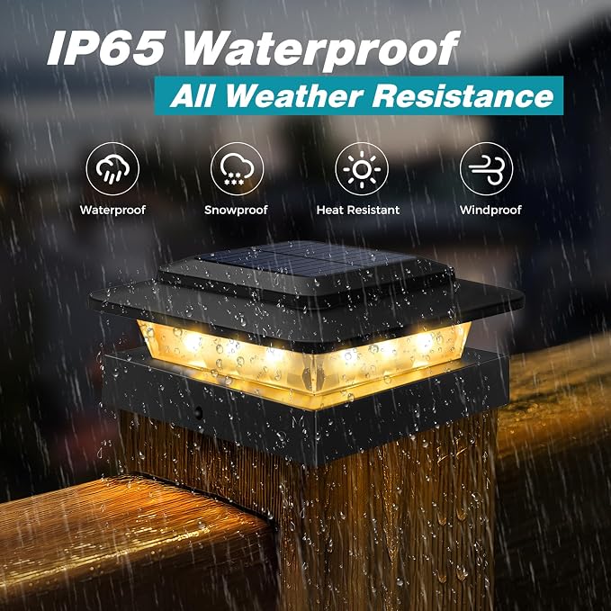 kolpop 4x4 Solar Post Cap Lights Outdoor 16Pack- 3 Color Temperatures& 2 Level Brightness, IP65 Waterproof, 16 LED Black Fence Deck Post Light Solar Powered for 4×4/3.5×3.5 Wood/Vinyl Posts