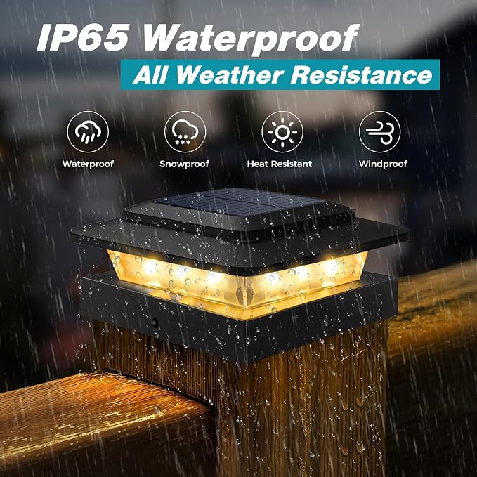 kolpop 4x4 Solar Post Cap Lights Outdoor 4Pack- 3 Color Temperatures& 2 Level Brightness, IP65 Waterproof, 16 LED Black Fence Deck Post Light Solar Powered Only for 4×4/3.5×3.5 Wood/Vinyl Posts