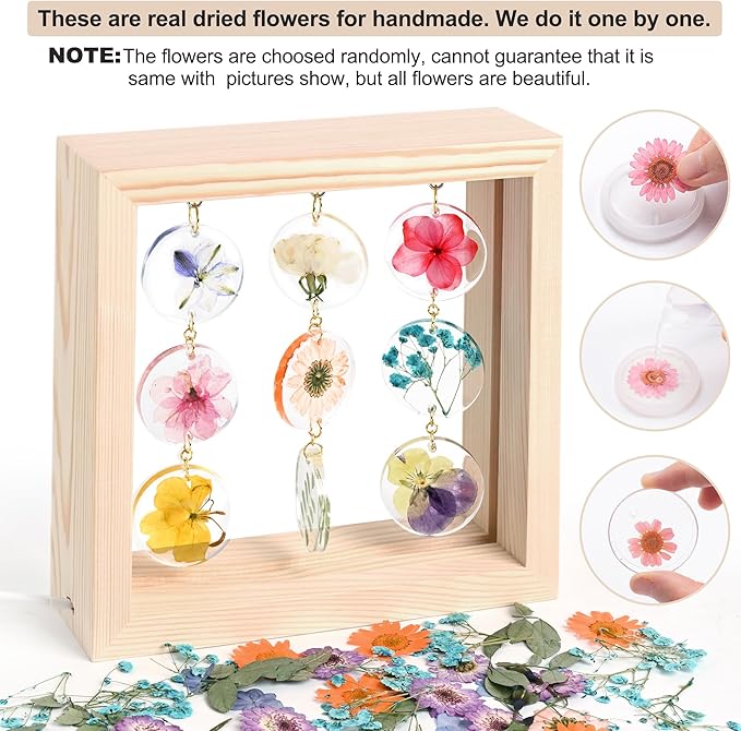 SMUK Dried Flower LED Table Lamp, Handmade Aesthetic 3 Way Dimmable Decorative Pressed Flower Desk Lamp with Wood Frame for Bedroom, Living Room, Office, Desk, Table Unique Bedside Lamps