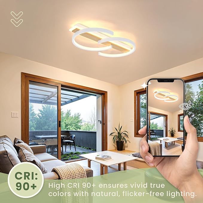 15.7" LED Ceiling Light, Flush Mount Ceiling Light with Remote Control,35W Bamboo Ceiling Light Fixture Dimmable 3000-6000K, Modern Light fixtures Ceiling for Bedroom Living Room Dining Room