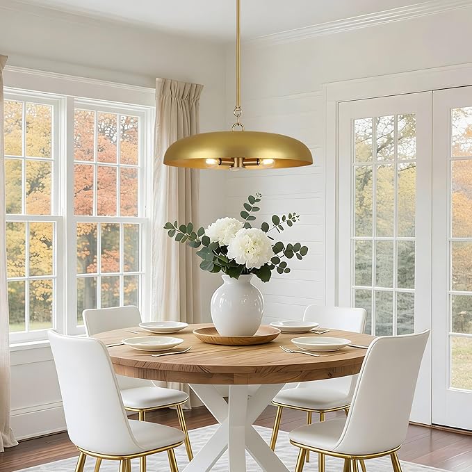 19.7 Inch Extra Large Pendant Light, 3-Light Brushed Gold All Metal Pendant Lighting Fixture, Oversized Modern Dome Chandelier Ceiling Hanging for Kitchen Island Dining Room Living Entryway