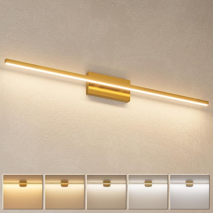 VOLISUN Modern Bathroom Vanity Light 48 inch, 30W Dimmable 5CCT Led Bathroom Light Fixture Over Mirror, Brass Bar Vanity Light for Bathrooms Mirror Cabinets Bedroom-ETL Certificated