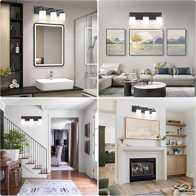 Espird Bathroom Vanity Light, 3 Light Matte Black Vanity Light with White Matte Glass Shade, 22in Farmhouse Wall Light, Lighting Fixtures Over Mirror for Bathroom/Living Room