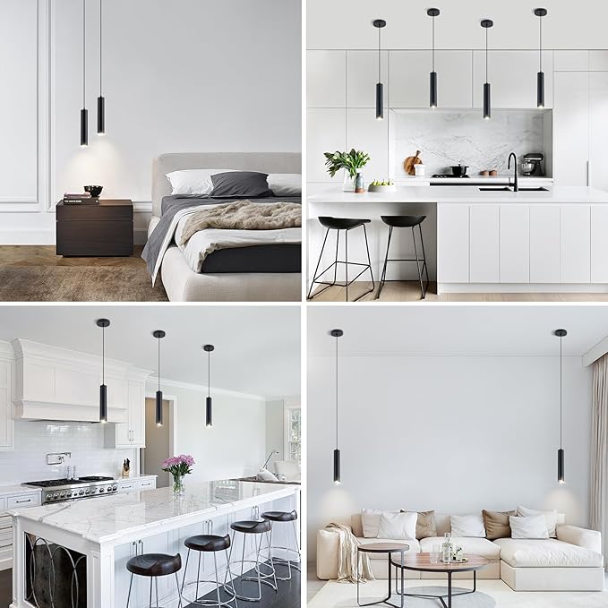Zoomable LED Pendant Lights Modern Ceiling Hanging Spotlight Pendant Lighting,5CCT/2700K-5000K,Zoomable 15°-60°,Unique Pendant Lighting for Kitchen Island Bar,12W (Black)