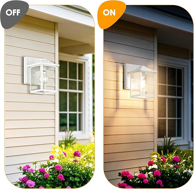 MATAMEYE Outdoor Wall Lantern, Exterior Waterproof Wall Sconce Light Fixture, White Front Door Mounted Lighting with Glass, Anti-Rust Porch Lamp
