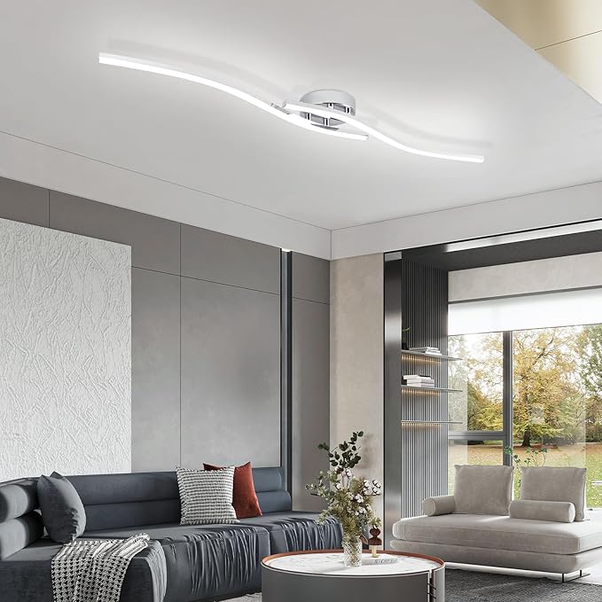 39.37Inch Linear Ceiling Light 6000K Chrome Modern Ceiling Light Fixture 28W Long Flush Mount Ceiling Lamp for Hallway, Kitchen, Bedroom, Dining Room