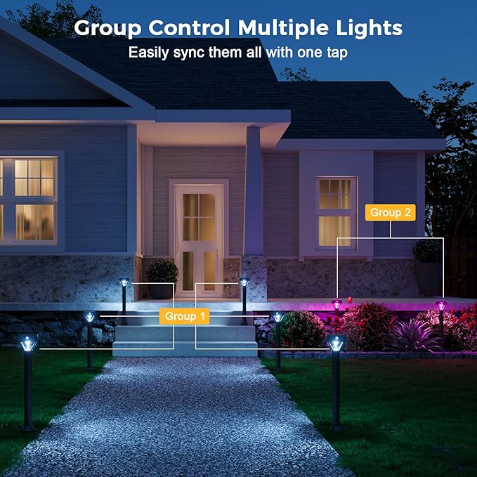 XMCOSY+ Smart Solar Pathway Lights, 150LM Motion Sensor Outdoor Lights, Waterproof, APP Control RGBCW Color Changing Garden Light for Yard Landscape Driveway, Compatible with Alexa, 6 Pack