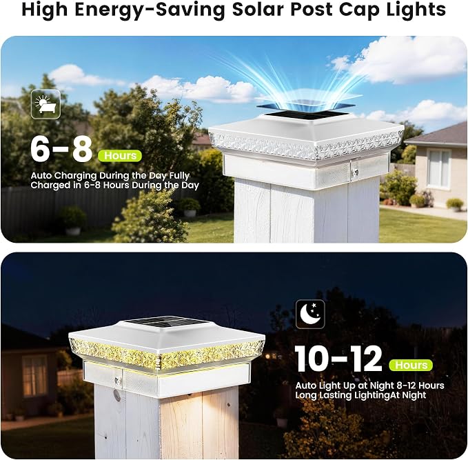 KEILAIMO Solar Post Cap Lights 16 Packs for 4x4 Wooden/Vinyl Posts, IP65 Waterproof Fence Post Solar Lights with Warm/Cool/Neutral Lighting, Outdoor Post Lights for Garden, Patio, Porch- White