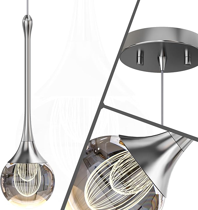 3-Pendant Lights Kitchen Island,Crystal Sliver Globe LED Chandelier, Modern Dimmable Adjustable Height Hanging Light Fixture,Sloped Ceiling,Bedroom,Dining Room
