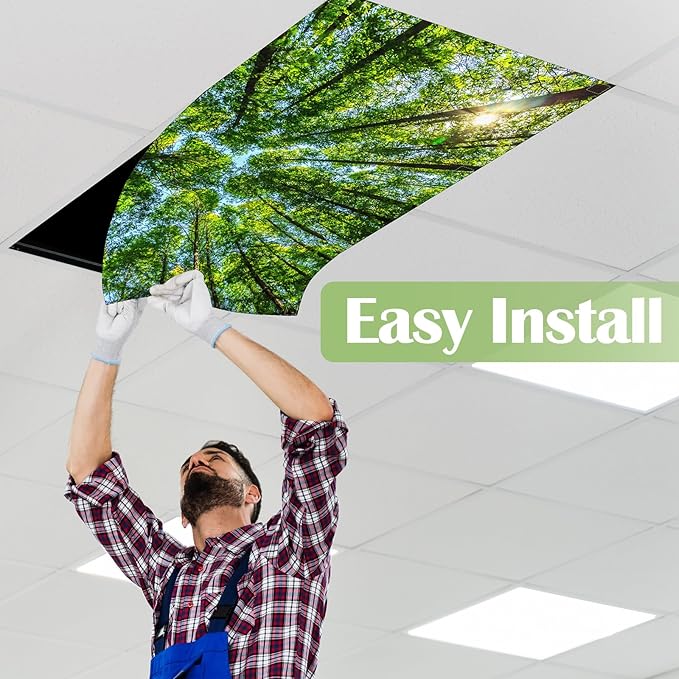 6 Pcs Fluorescent Light Covers for Ceiling Lights with 48 Magnets Decorative Magnetic Light Filters for Classroom Office Kitchen Decoration(Forest)