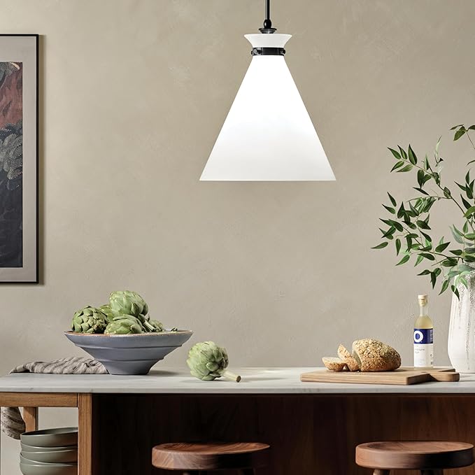 Kichler Laria 1-Light Pendant, Updated Traditional Light, Sloped Ceiling Compatible, for Kitchen with Opal Glass in Black (19.75" x 16"), 52775BK