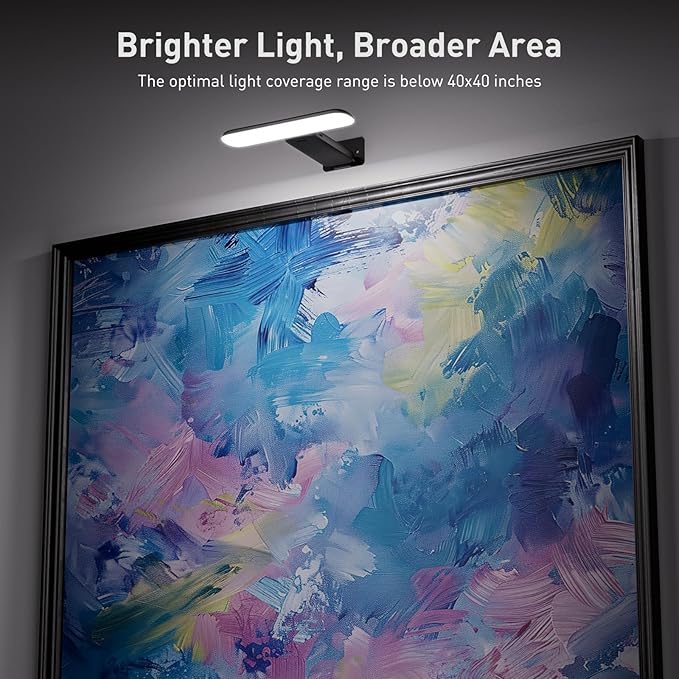 Picture Light, Rechargeable Picture Lights for Wall with Remote, 300 LM, Brightness Dimmable, Art Light for Poster, Artwork, Gallery, Display, Black(1p)