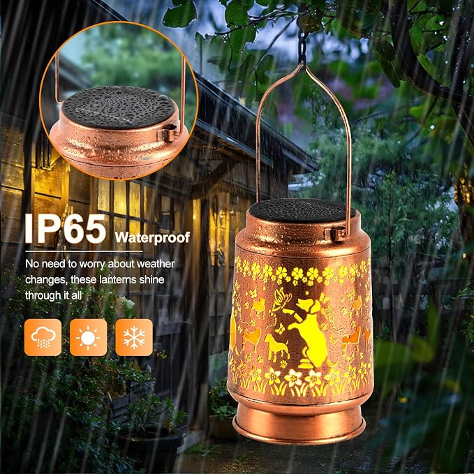 Mothers Day Gifts, Solar Lanterns Outdoor Waterproof, Dog Garden Decor for Yard Porch Lawn Patio Pathway, Hanging Solar Lights Birthday Gifts for Women Mom Grandma Sister Friend