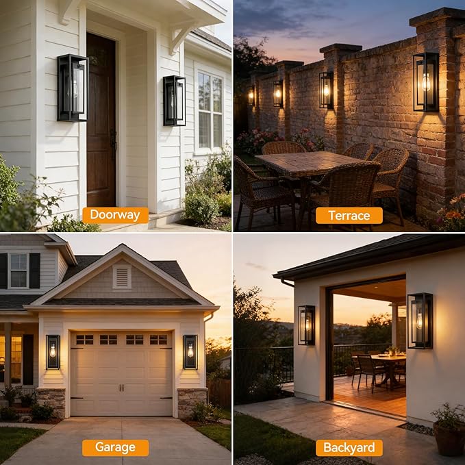 18" Motion Sensor Outdoor Front Porch Light, 2Pack Black Exterior Light Fixture Dusk to Dawn Outside Light for House Exterior Coach Lights with Clear Glass for Garage Porch Patio