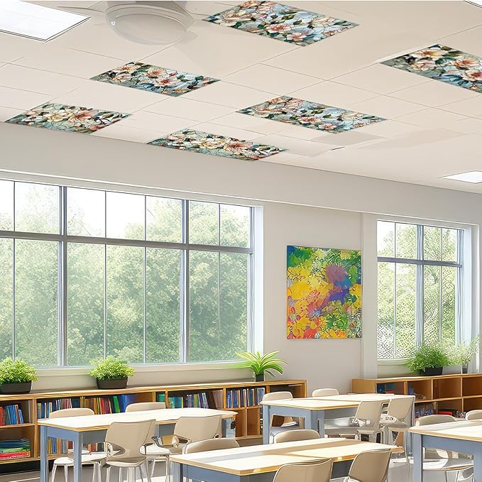 Wiooffen 6 Pcs Fluorescent Light Covers with 60 Magnets Decorative for Classroom Ceiling Light 4 x 2 Feet Magnetic Light Covers Filter Easy Install for Office Hospitals & Home(Retro Magnolia)