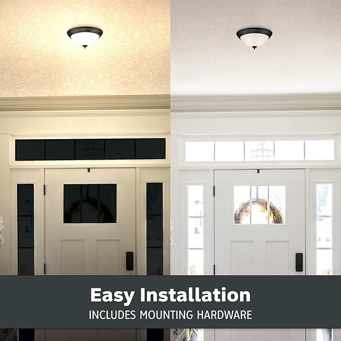 Designers Fountain Flush Mount Ceiling Light, 2-Pack, 13 Inch Frosted Glass Lighting Fixture for Kitchen, Bedroom, Bathroom, and Hallway, LED Bulbs Not Included, Matte Black