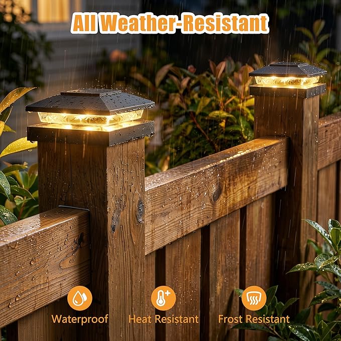 Brightown Solar Post Cap Lights Outdoor 4-Pack, Waterproof Fence Post Solar Lights for 4x4 Wood/Vinyl Posts, 16 LED Deck Post Lights with 2 Color Modes Decorate Patio Porch Garden