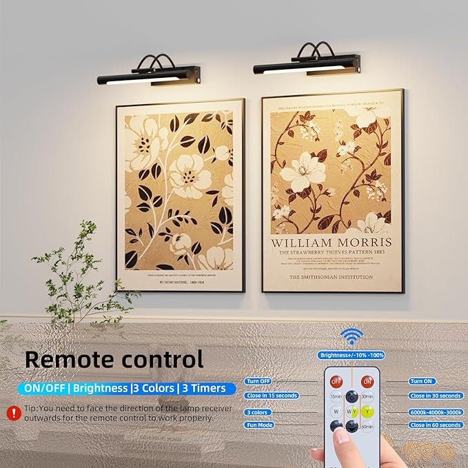 Picture Light,Wireless Rechargeable Gallery Light with Remote,5000mAh Dimmable Painting Rechargeable Picture Lights for Wall,12 inch Metal Picture Lights for Art,Paintings,Mirror,Black