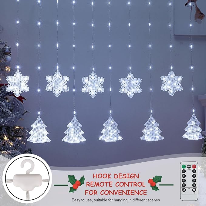 BLOOMWIN Christmas Window Lights Indoor - 2M 160 LED Christmas Window Decorations, Snowflake Curtain Hanging Fairy String Icicle Lights for Xmas Noel Bedroom Holiday Home Outdoor, Cold White USB