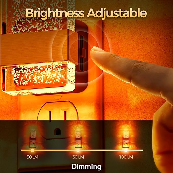 DORESshop LED Night Lights Plug into Wall, 0-100LM Dimmable Nightlight, Bubble Decorative Night Light, Dusk to Dawn Sensor, Wall Sconce-Style Design Nightlights for Bathroom, Hallway, Amber