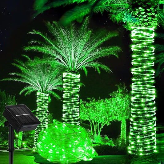 LairtPOW Solar Rope Lights, 39FT 100LEDs Outdoor Solar Strip Lights,IP65 Waterproof Outdoor Led String Lights with 8 Lighting Modes for Garden Yard Christmas Holiday Palm Tree Decoration (Green)