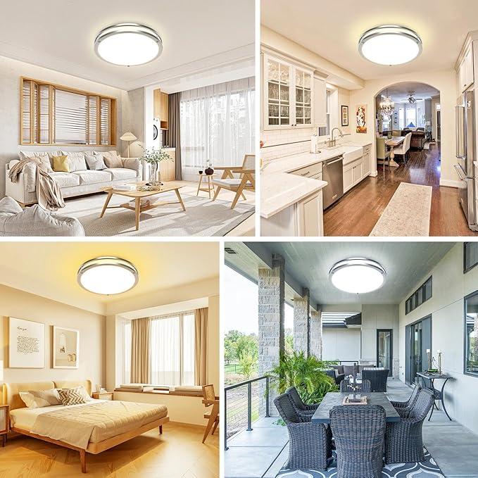 libtit 16Inch Flush Mount Ceiling Lights, 36W Dimmable LED Ceiling Light 3000K-6500K Adjustable, Large & Bright Brushed Nickel Light Fixture for Bedroom Kitchen Bathroom Living Room-1Pack